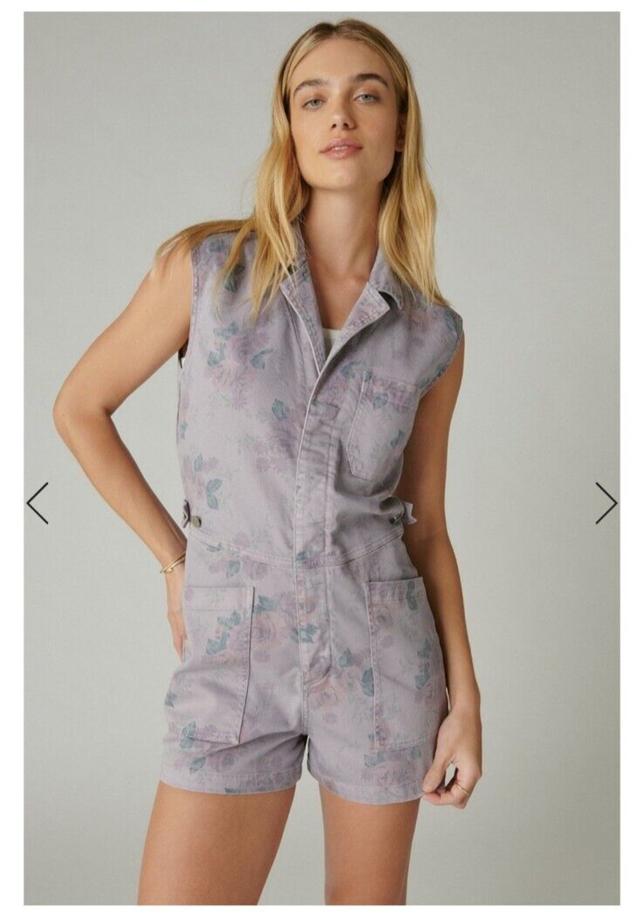 NEW Lucky Brand Laura Ashley Coverall Shorts Romper Denim Womens Large